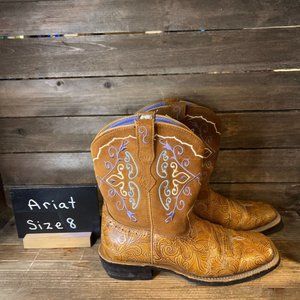 Womens Ariat Fat Baby Brown Leather Square Toe Western Cowboy Boots Size 8 B GUC